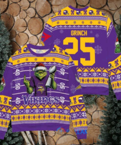 Minnesota Vikings x Grinch Christmas Dr. Seuss How the Grinch Stole Christmas with Super Bowl Trophy Custom Ugly Christmas Sweater