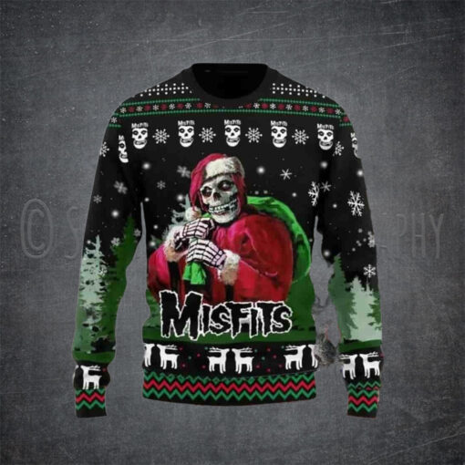 Misfits Santa Skull Chirstmas Gifts 2024 Xmas For Family And Friends Ugly Sweater