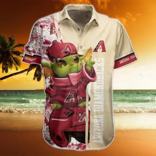 Mlb Arizona Diamondbacks Red Gold Baby Yoda Trendy Hawaiian Shirt Aloha Shirt