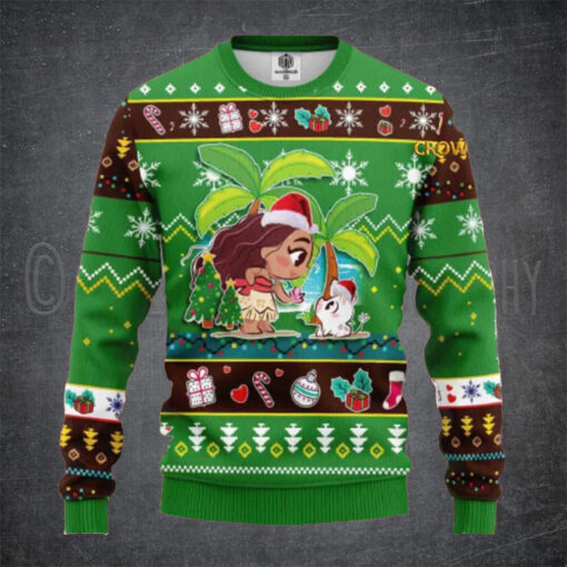 Moana Disney Christmas Holiday Green Ugly Sweater