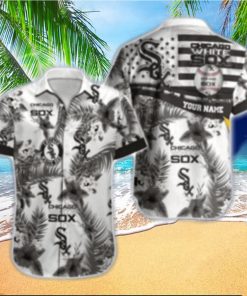 Monochrome Palm And Star Chicago White Sox Customizable Aloha Shirt