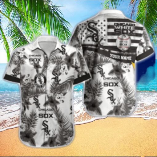 Monochrome Palm And Star Chicago White Sox Customizable Aloha Shirt