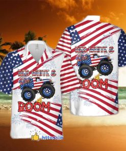 Monster Truck Red White And Boom 4th of July Short Sleeve Hawaiian Shirt