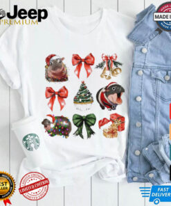 Moo Deng santa hat coquette Christmas tree shirt