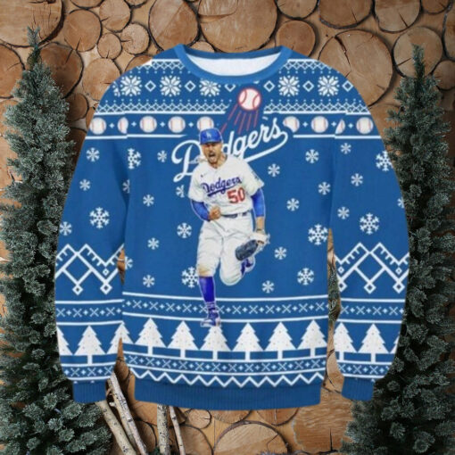 Mookie Betts Running Dodgers Snowflake Christmas Sweater