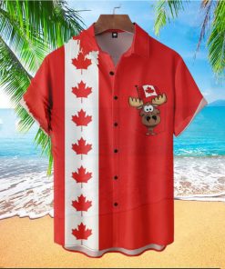 Moose Canada Day Button Casual Hawaiian Shirt