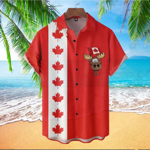 Moose Canada Day Button Casual Hawaiian Shirt