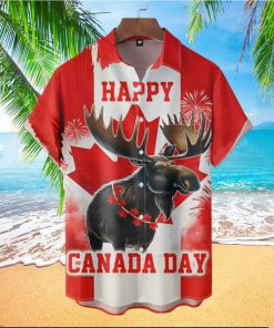 Moose Happy Canada Day Short Sleeve Hawaiian Shirt