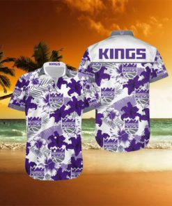 NBA Sacramento Kings Purple Tropical Flowers Hawaiian Shirt