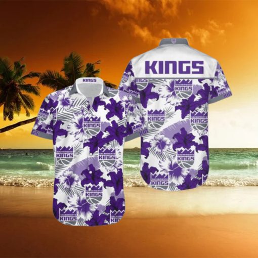 NBA Sacramento Kings Purple Tropical Flowers Hawaiian Shirt