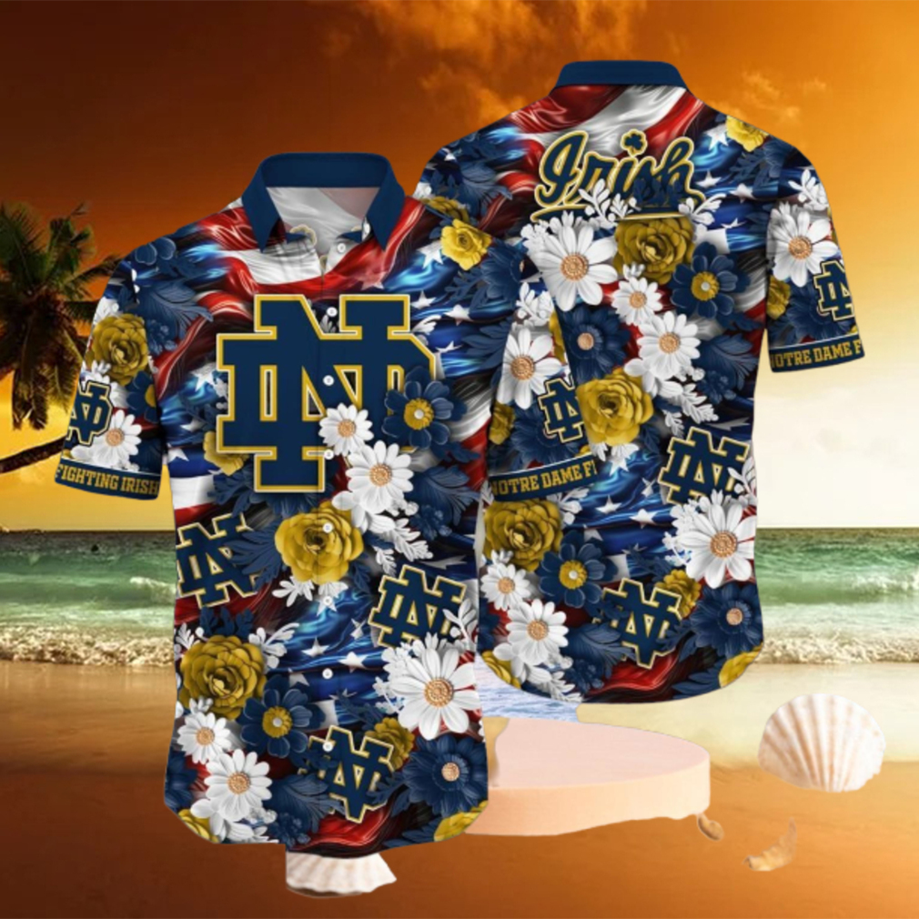 NCAA Notre Dame Fighting Irish Design Logo Gift For Fan Independence Day Hawaii Shirt Full Over Print