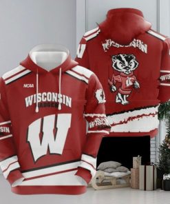 NCAA Wisconsin Badgers Red White 3D Hoodie