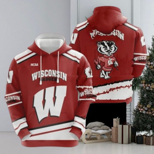 NCAA Wisconsin Badgers Red White 3D Hoodie