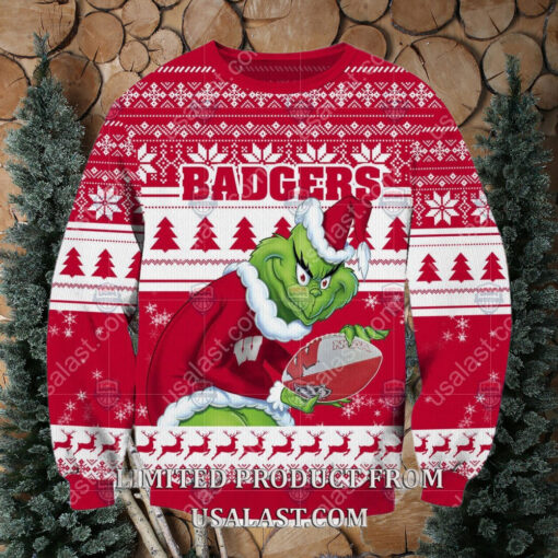 NCAA Wisconsin Badgers Sneaky Grinch Christmas 2024 Ugly Sweater