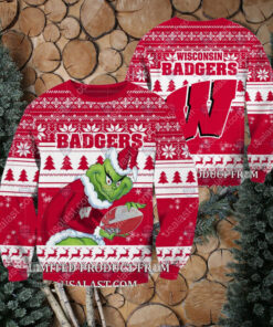 NCAA Wisconsin Badgers Sneaky Grinch Christmas 2024 Ugly Sweaters