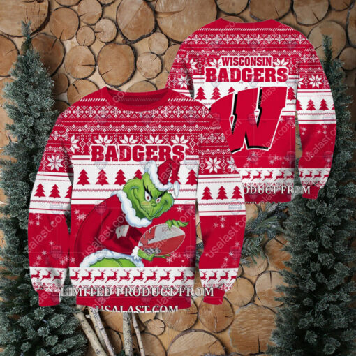 NCAA Wisconsin Badgers Sneaky Grinch Christmas 2024 Ugly Sweaters