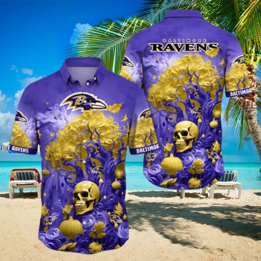 NFL Baltimore Ravens Halloween Skull Pumpkin Hawaiian Shirt