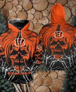 NFL Cincinnati Bengals Orange Pumpkin Skull Zip Up Hoodie