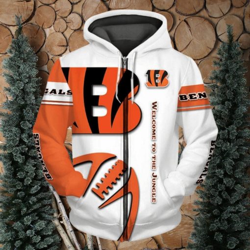 NFL Cincinnati Bengals White Orange Zip Up Hoodie