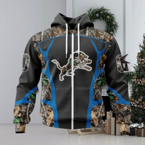 NFL Detroit Lions Custom Name Number Camo Hunting Zip Up Hoodie