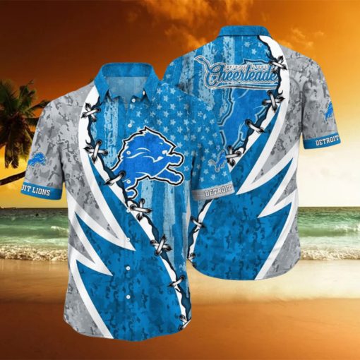 NFL Detroit Lions Hawaiian Shirt 3D Printed Graphic American Flag Print This Summer Gift For Fans