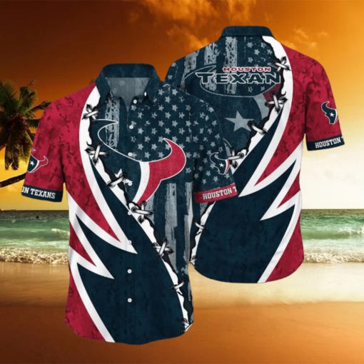 NFL Houston Texans Hawaiian Shirt 3D Printed Graphic American Flag Print This Summer Gift For Fans