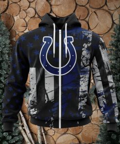 NFL Indianapolis Colts Custom Name Number Classic Grunge American Flag Zip Up Hoodie