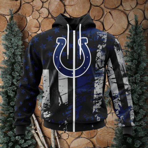 NFL Indianapolis Colts Custom Name Number Classic Grunge American Flag Zip Up Hoodie