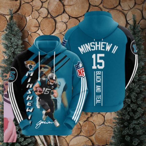 NFL Jacksonville Jaguars Gardner Minshew Teal Black Stripes Pullover Hoodie