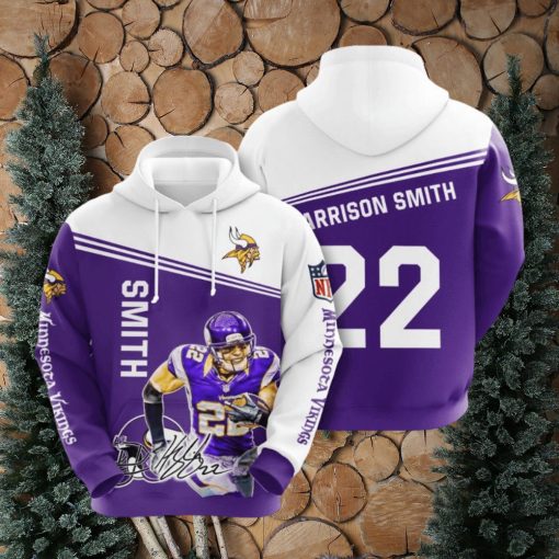 NFL Minnesota Vikings Harrison Smith Purple White Pullover Hoodie