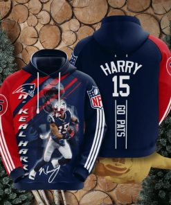 NFL New England Patriots N’Keal Harry Blue Red Stripes Pullover Hoodie