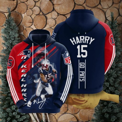 NFL New England Patriots N’Keal Harry Blue Red Stripes Pullover Hoodie