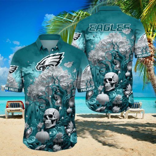 NFL Philadelphia Eagles Halloween Skull Pumpkin Hawaiian Shirt