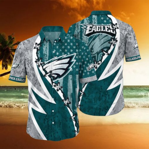 NFL Philadelphia Eagles Hawaiian Shirt 3D Printed Graphic American Flag Print This Summer Gift For Fans