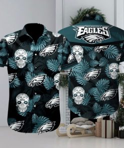 NFL Philadelphia Eagles Skull Dark Green and Black Hawaiian Shirt