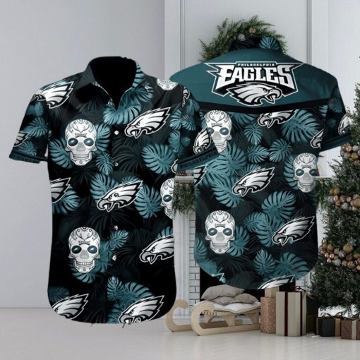 NFL Philadelphia Eagles Skull Dark Green and Black Hawaiian Shirt