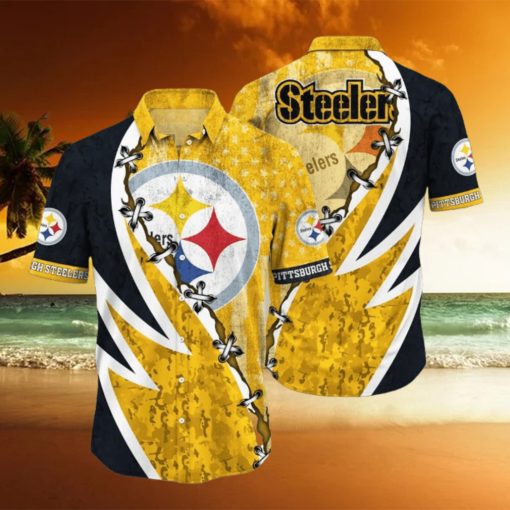 NFL Pittsburgh Steelers Hawaiian Shirt 3D Printed Graphic American Flag Print This Summer Gift For Fans