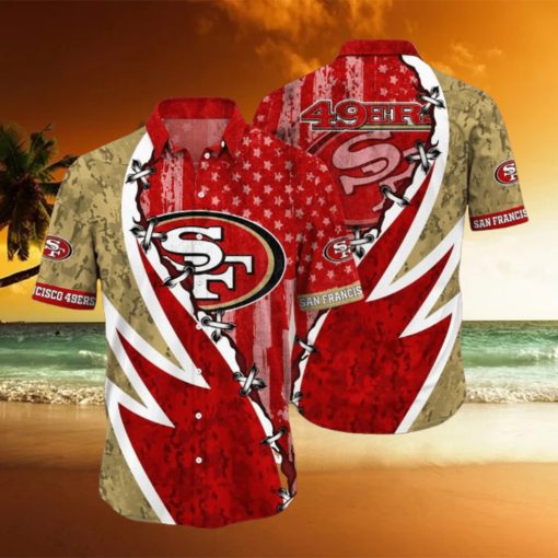 NFL San Francisco 49ers Hawaiian Shirt 3D Printed Graphic American Flag Print This Summer Gift For Fans