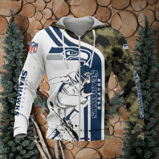 NFL Seattle Seahawks White Navy Camo Zip Up Hoodie