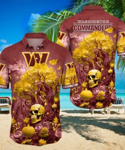 NFL Washington Commanders Halloween Skull Pumpkin Hawaiian Shirt