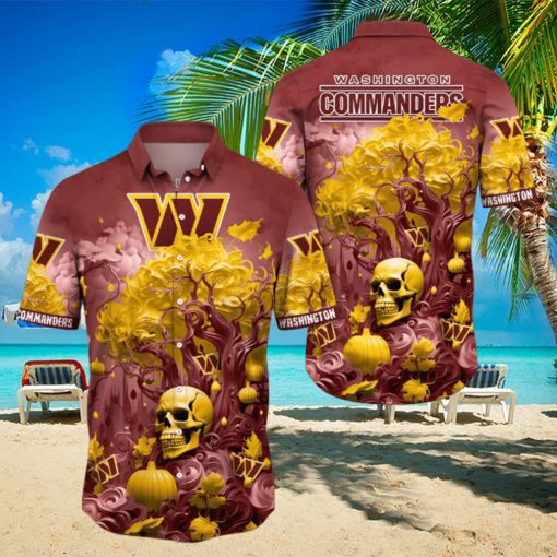 NFL Washington Commanders Halloween Skull Pumpkin Hawaiian Shirt