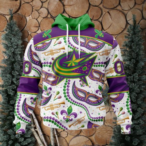 NHL Columbus Blue Jackets Special Mardi Gras Design Hoodie