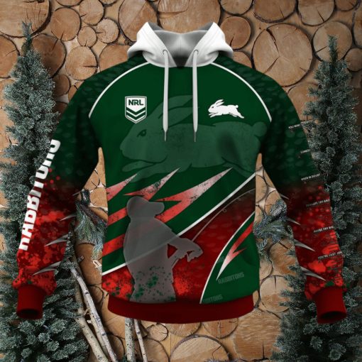 NRL South Sydney Rabbitohs Custom Name Number Fishing T59 Pullover Hoodie