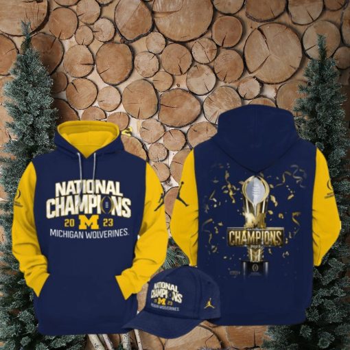 National Champions 2023 Michigan Wolverines Football Cup Blue Design 3D Hoodie