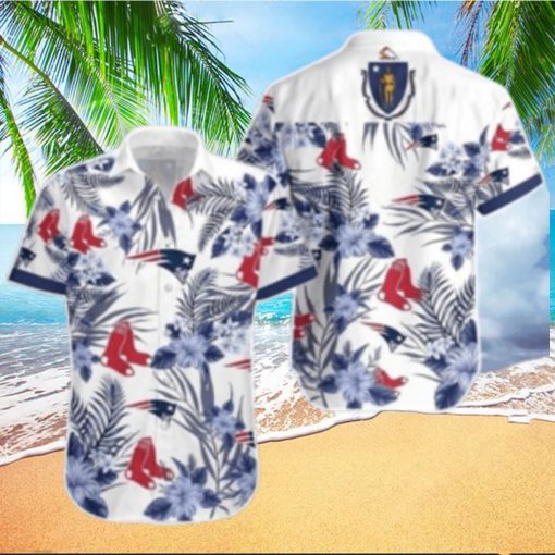 Navy Hibiscus Flowers Boston Red Sox Hawaiian Shirt