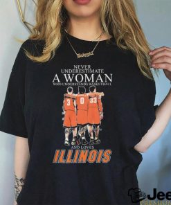 Never Underestimate A Woman Who Understands Basketball And Loves Illinois Fighting Illini Sweet Sixteen Signatures Shirt