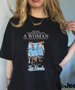 Never Underestimate A Woman Who Understands Basketball And Loves UNC Tar Heels Bacot, Davis And Ingram Signatures Shirt