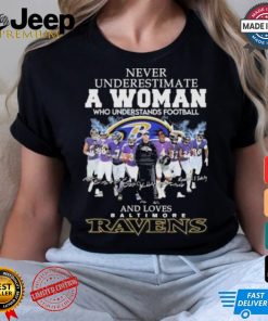 Never Underestimate A Woman Who Understands Football And Love Baltimore Ravens 2024 Signatures Shirt