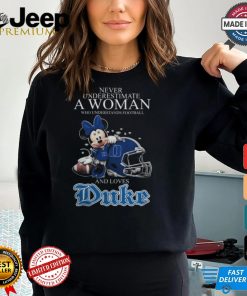 Never Underestimate A Woman Who Understands Football And Loves Duke Blue Devils x Minnie Mouse T Shirt