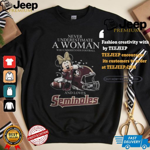 Never Underestimate A Woman Who Understands Football And Loves Florida State Seminoles x Minnie Mouse T Shirt